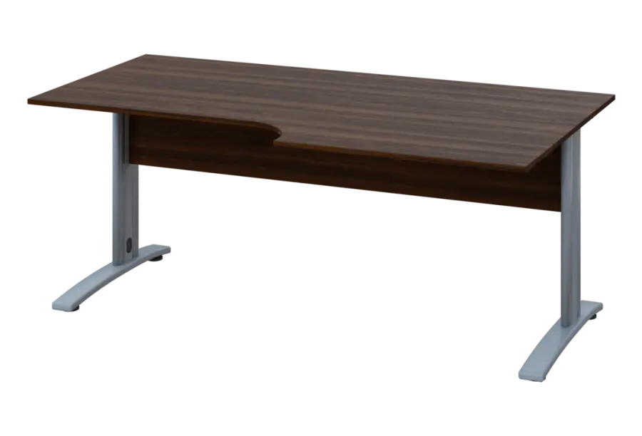 ERK 28 - 188 stůl kancelářský, rohový, pravý, kovová podnož stříbrná, deska 25 mm, široký 1800 mm, ořech královský